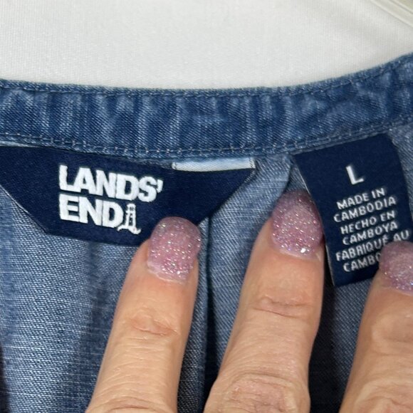 Lands End Chambray Sleeveless Dress Tiered Midi L (Spot) - Picture 6 of 6